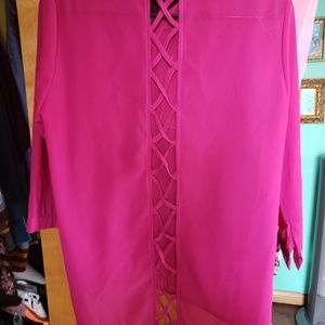 Pitaya pink high low button up chiffon top